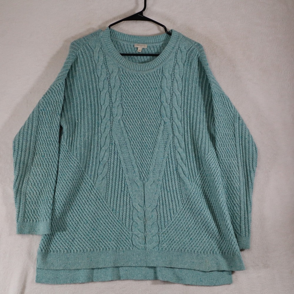 Talbots Women's L Teal Cable Knit Sweater Textured Pullover Soft Knit Classic